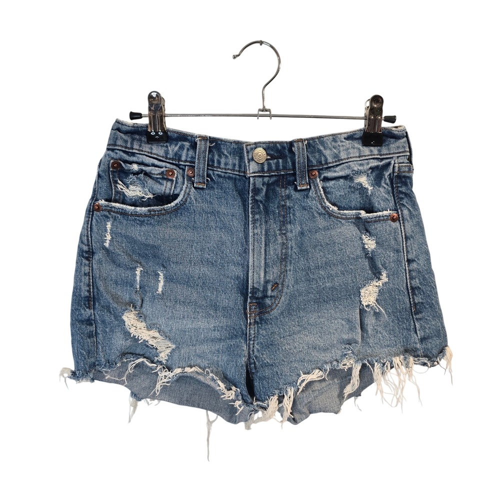 Abercrombie & Fitch The Mom Short Women 24 Blue High Rise Distressed Raw Hem